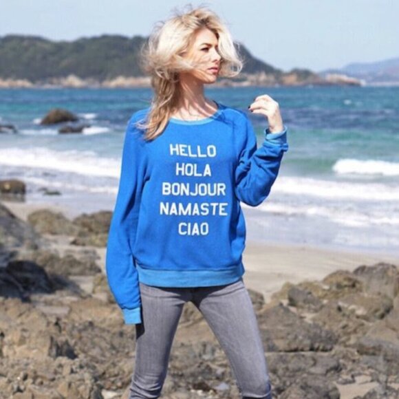 Wildfox Say Hello Baggy Beach Jumper Relaxed Pullover Sweatshirt Cozy Women's S